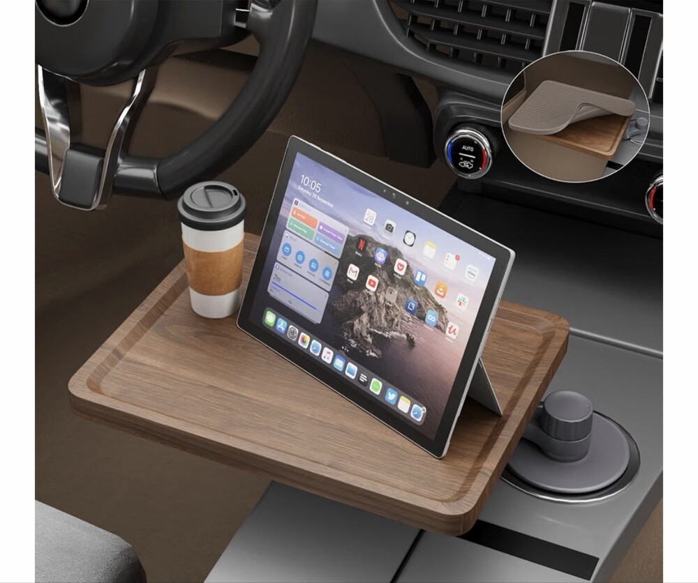 360° Rotating Wood Car Desk for Laptop & Food Cup Holder Tray Table